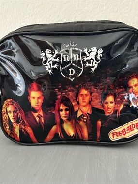 Vintage RBD Rebelde Black Vinyl Cosmetic Bag Logo and Cast Members Mexican Band